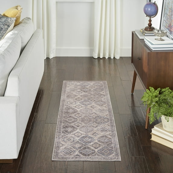 Nourison Machine Washable Series 1 Vintage Ivory/Latte 2'2" x 8' Area Rug, (2x8)