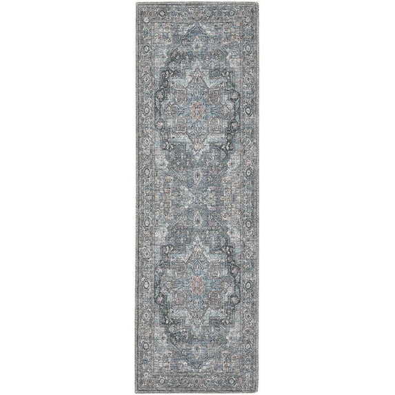 Nourison Machine Washable Series 1 Vintage Light Blue Multi 2'2" x 10' Area Rug, (2x10)