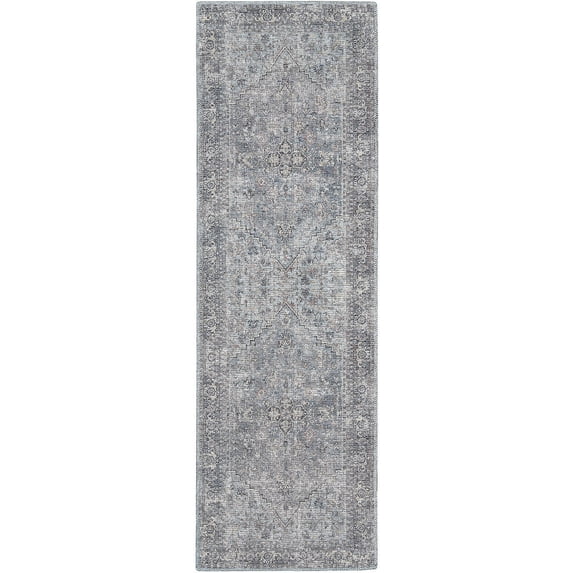 Nourison Machine Washable Series 1 Vintage Light Grey/Blue 2'2" x 10' Area Rug, (2x10)