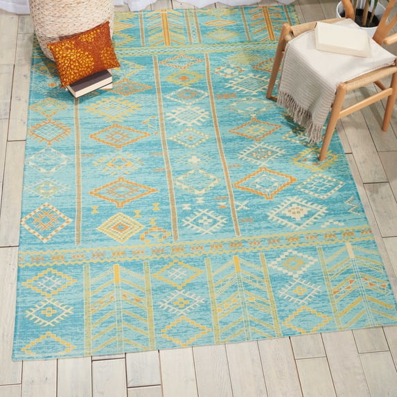 Nourison Madera Tribal Sky Blue 5' x 7' Area Rug, (5x7)