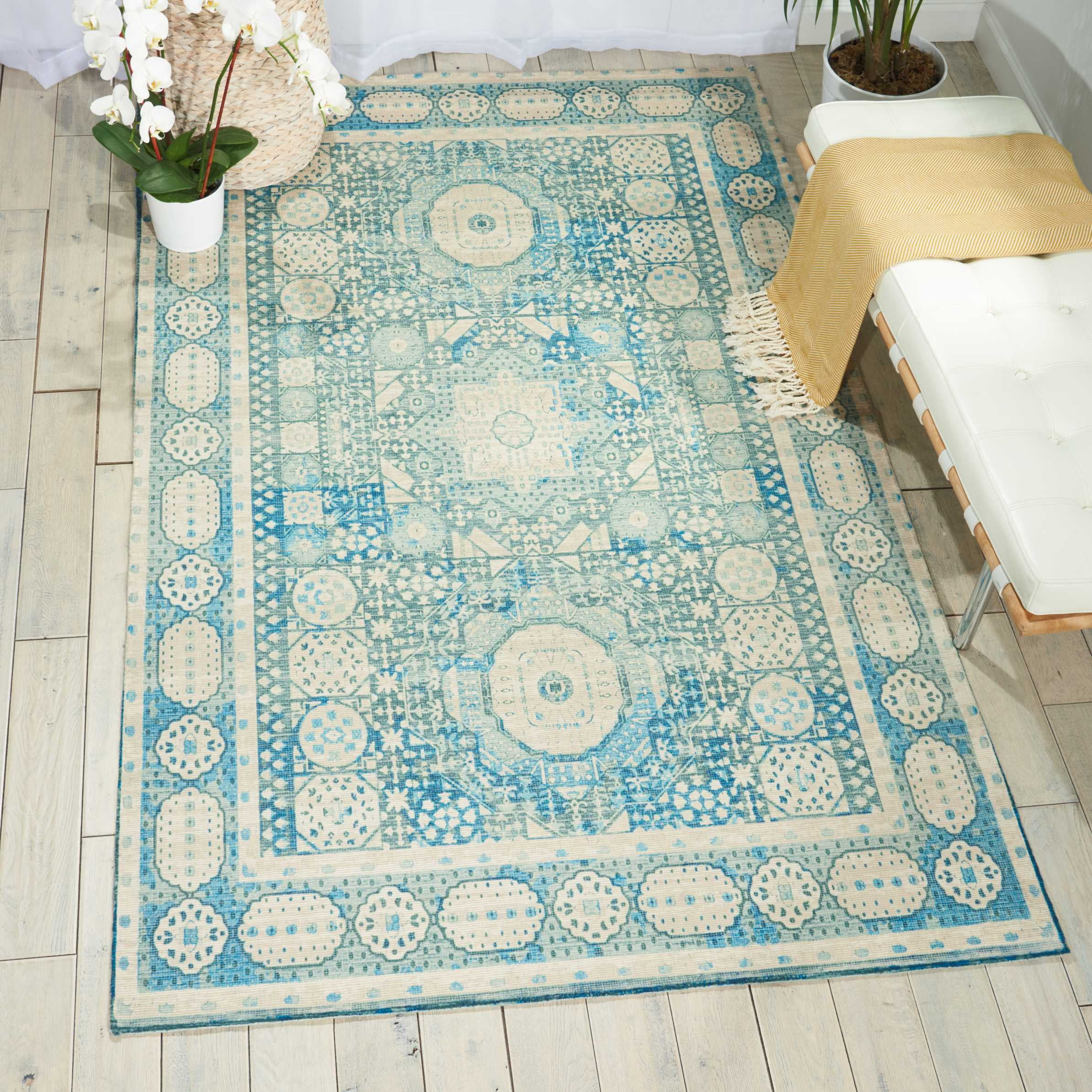 Ivory Geometric Synthetic Flat Woven 6' x 9' Handmade Rug