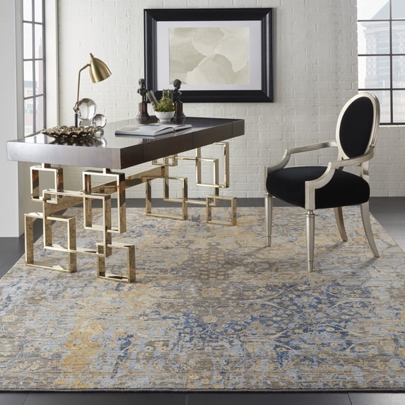 Nourison Majestic Modern Distressed Beige/Blue 7'9" x 9'9" Area Rug, (8' x 10')