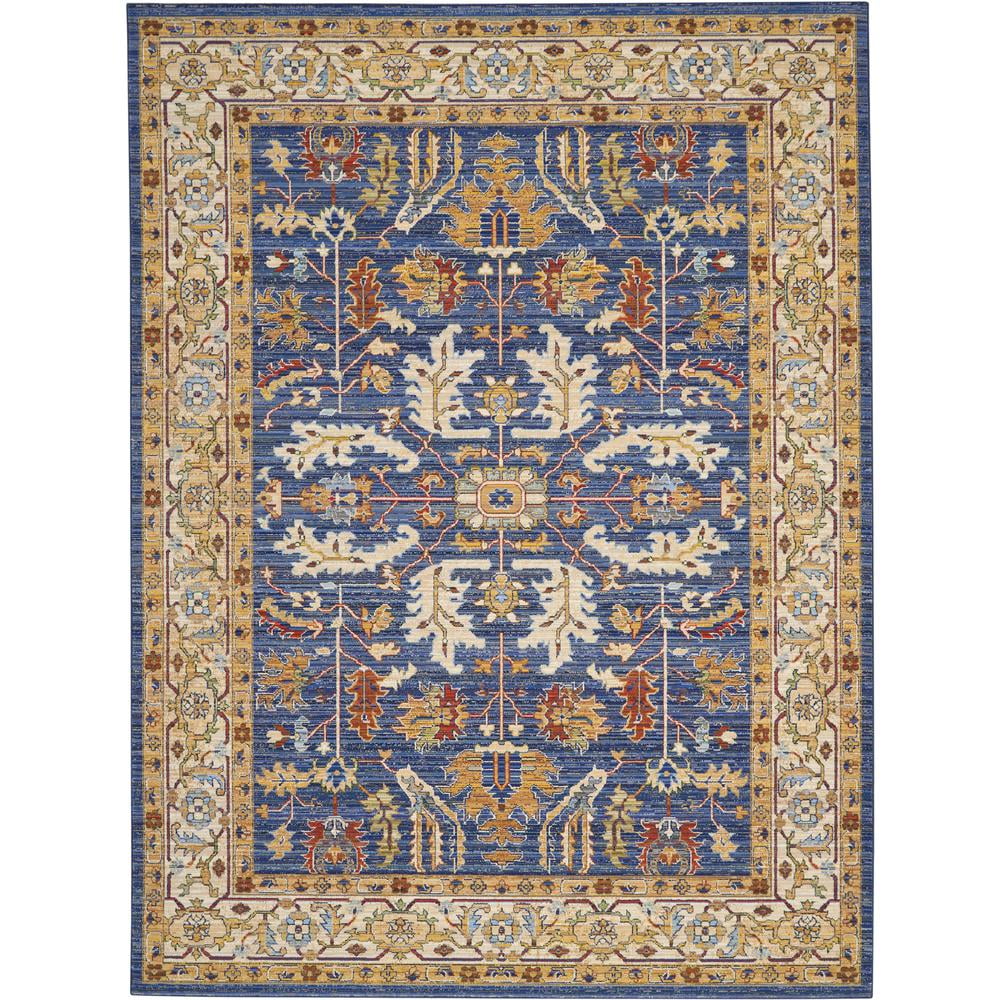 Denim Blue and Beige Wool Medallion Area Rug 9' x 12'