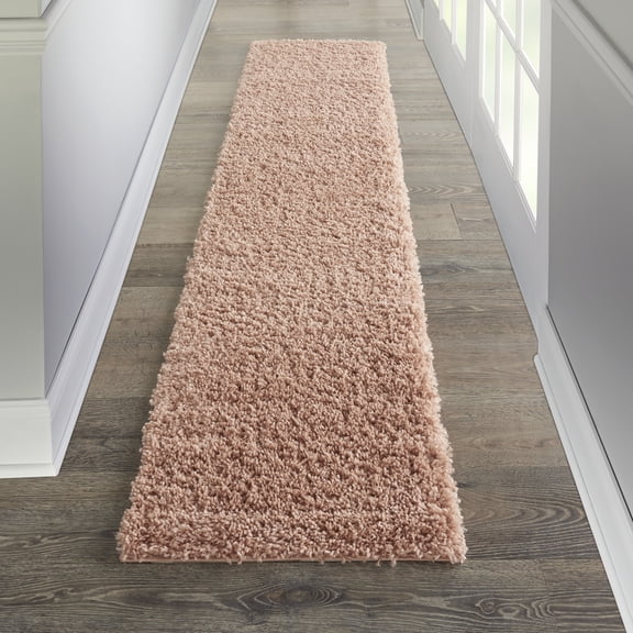 Nourison Malibu Shag Solid Shag Blush 2'2" x 9'10" Area Rug, (10' Runner)