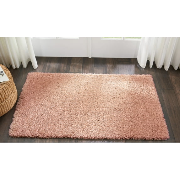Nourison Malibu Shag Solid Shag Blush 2'6" x 4' Area Rug, (3' x 4')
