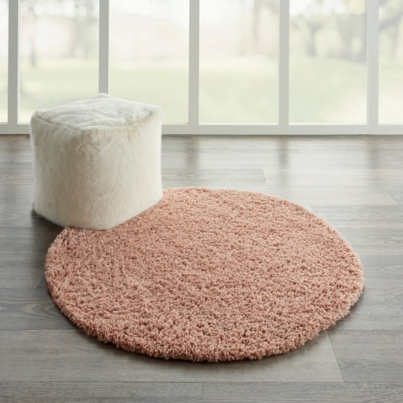 Nourison Malibu Shag Solid Shag Blush 4' x ROUND Area Rug, (4' Round)