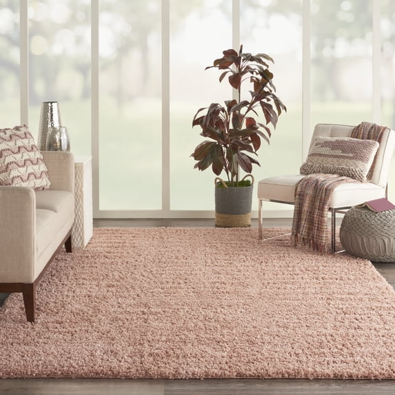 Nourison Malibu Shag Solid Shag Blush 6' x 9' Area Rug, (6' x 9')