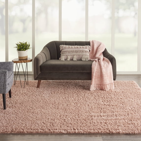 Nourison Malibu Shag Solid Shag Blush 7'10" x SQUARE Area Rug, (8' Square)