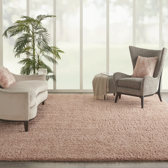Nourison Malibu Shag Solid Shag Blush 9' x 12' Area Rug, (9' x 12')