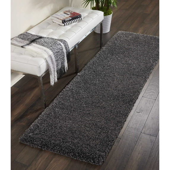 Nourison Malibu Shag Solid Shag Dark Grey 2'2" x 7'6" Area Rug, (8' Runner)