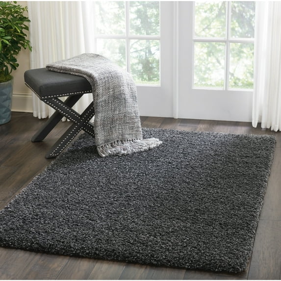 Nourison Malibu Shag Solid Shag Dark Grey 3'11" x 5'11" Area Rug, (4' x 6')