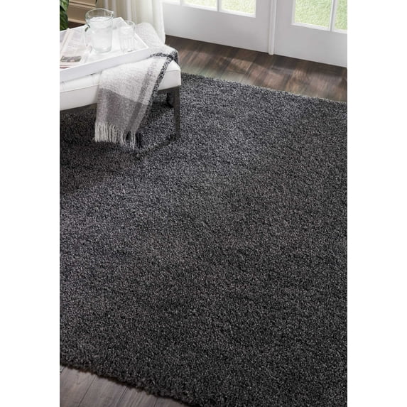 Nourison Malibu Shag Solid Shag Dark Grey 6'7" x SQUARE Area Rug, (7' Square)