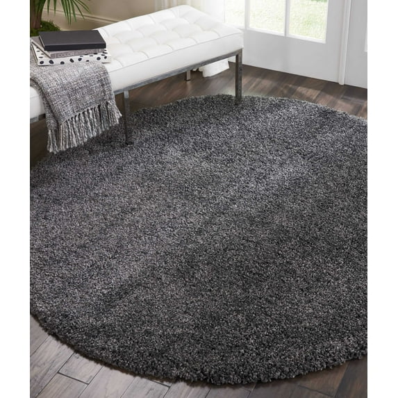 Nourison Malibu Shag Solid Shag Dark Grey 7'10" x ROUND Area Rug, (8' Round)