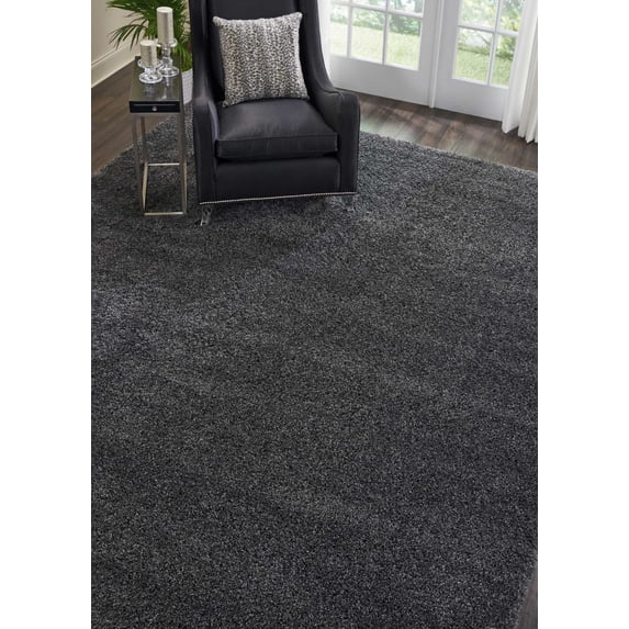 Nourison Malibu Shag Solid Shag Dark Grey 9' x 12' Area Rug, (9' x 12')