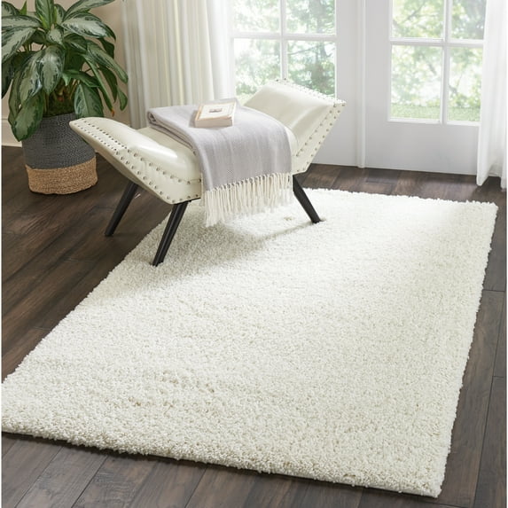 Nourison Malibu Shag Solid Shag Ivory 3'11" x 5'11" Area Rug, (4' x 6')