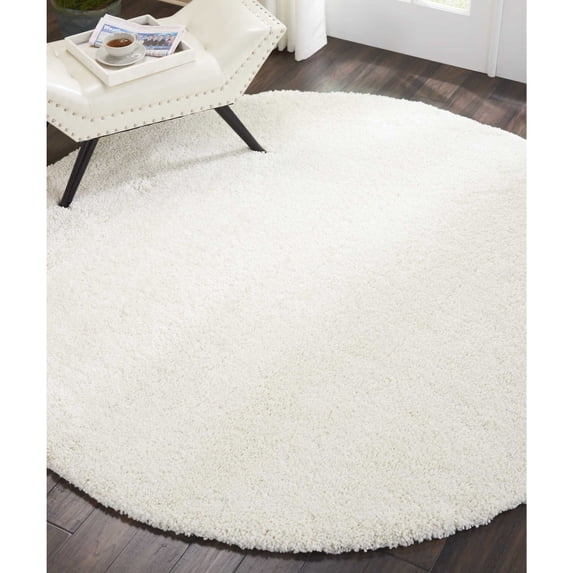 Nourison Malibu Shag Solid Shag Ivory 4' x ROUND Area Rug, (4' Round)