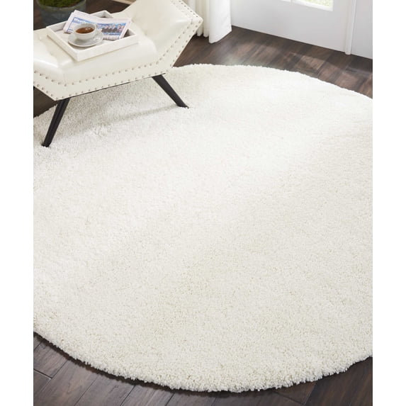 Nourison Malibu Shag Solid Shag Ivory 7'10" x ROUND Area Rug, (8' Round)