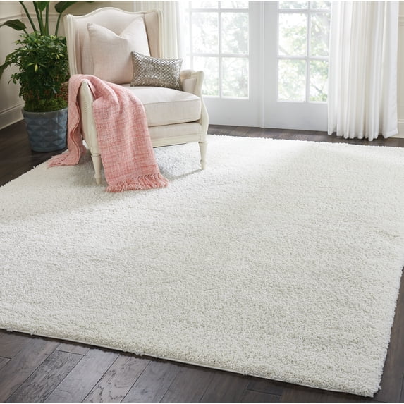 Nourison Malibu Shag Solid Shag Ivory 7' x 10' Area Rug, (7' x 10')
