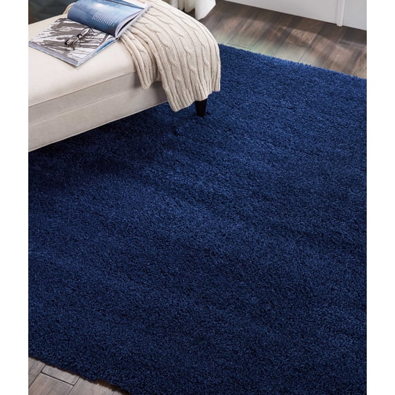 Nourison Malibu Shag Solid Shag Navy 7'10" x SQUARE Area Rug, (8' Square)
