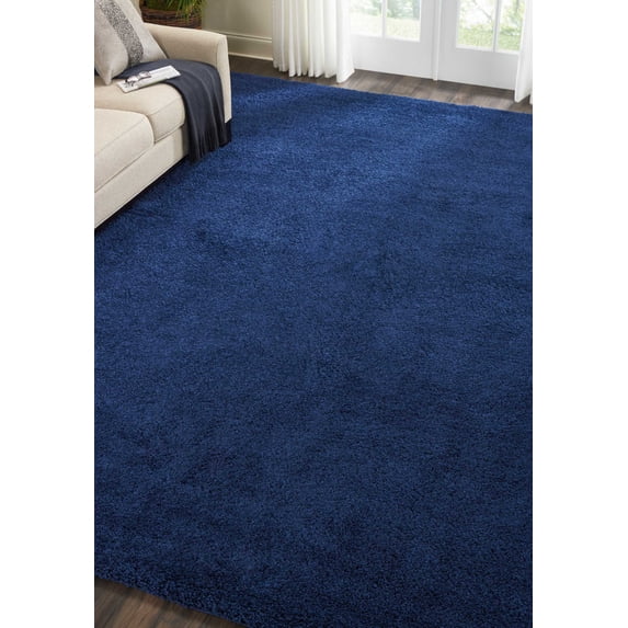 Nourison Malibu Shag Solid Shag Navy 9' x 12' Area Rug, (9' x 12')