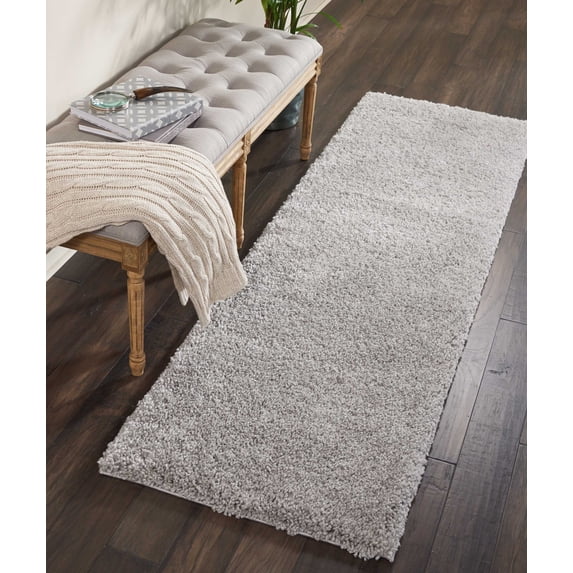 Nourison Malibu Shag Solid Shag Silver Grey 2'2" x 7'6" Area Rug, (8' Runner)