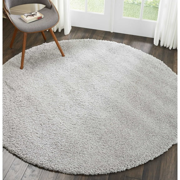 Nourison Malibu Shag Solid Shag Silver Grey 7'10" x ROUND Area Rug, (8' Round)