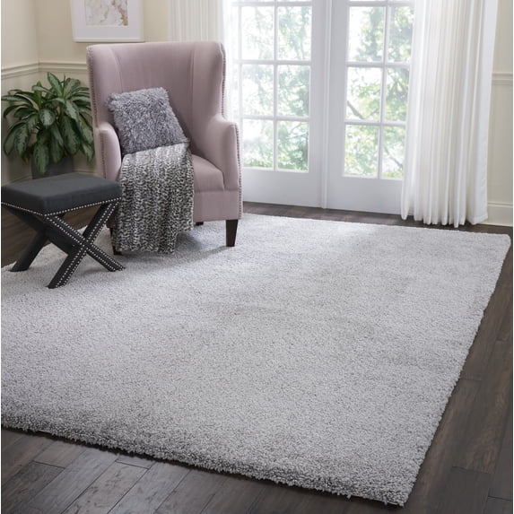 Nourison Malibu Shag Solid Shag Silver Grey 7' x 10' Area Rug, (7' x 10')