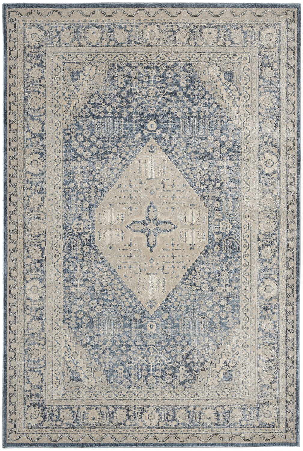 Vintage Blue Synthetic 4' x 6' Easy-Care Rectangular Area Rug