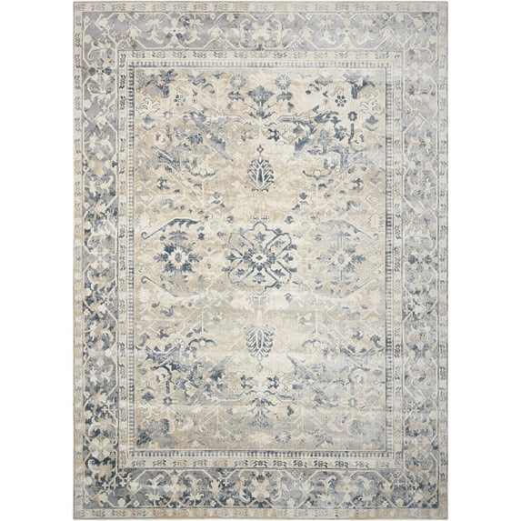 Nourison Malta Oriental Bordered Medallion Area Rug Ivory/Blue 3'11" x 5'7" Chenille,Polypropylene,Synthetic Oriental 4' x 6' Indoor Living