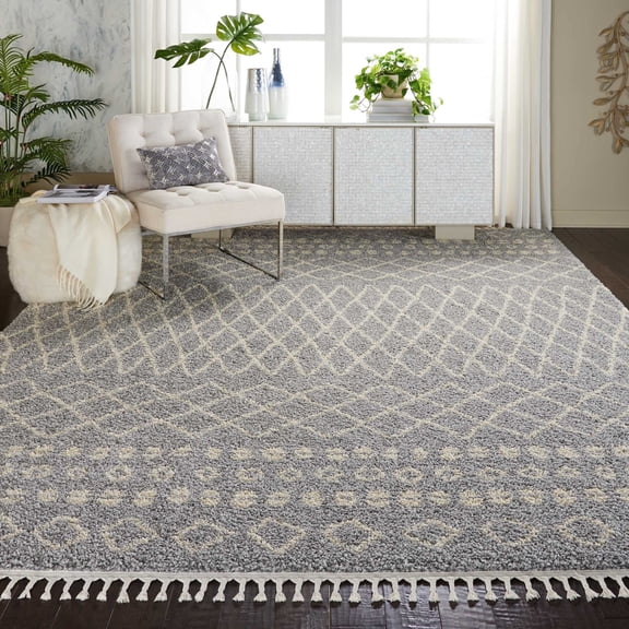 Nourison Marrakesh Shag Moroccan Silver 9'2" x 12'6" Area Rug, (9' x 13')