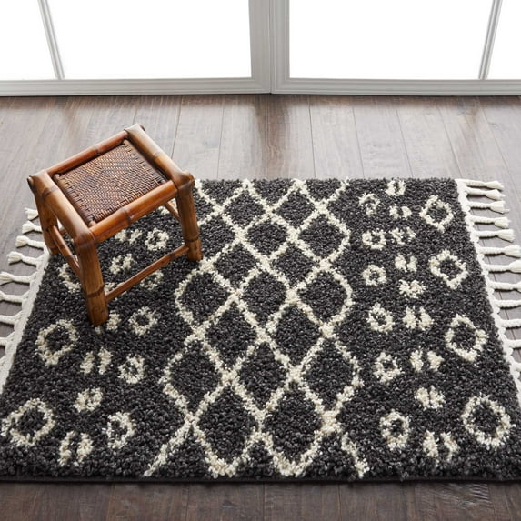 Nourison Marrakesh Shag Tribal Charcoal 2'2" x 4' Area Rug, (2x4)