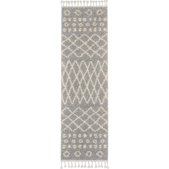 Nourison Marrakesh Shag MRK02 Silver Area Rug 2'2" x 8'1"