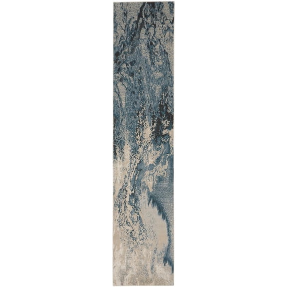 Nourison Maxell 2'2" x 10' Ivory/Teal Modern Indoor Rug