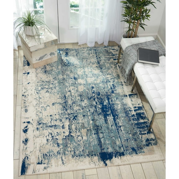 Nourison Maxell Abstract Ivory/Blue 5'3" x 7'3" Area Rug, (5x7)