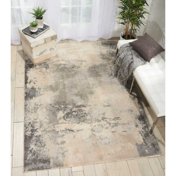 Nourison Maxell Abstract Ivory/Grey 5'3" x 7'3" Area Rug, (5x7)