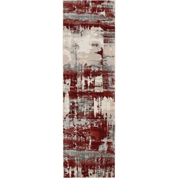 Nourison Maxell Abstract Ivory/Red 2'2" x 7'6" Area Rug, (2x8)