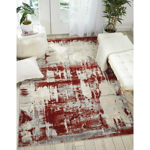Nourison Maxell Abstract Ivory/Red 5'3" x 7'3" Area Rug, (5x7)