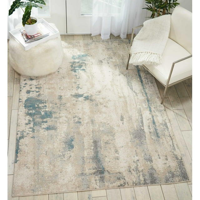 Nourison Maxell Abstract Ivory/Teal 3'10" x 5'10" Area Rug, (4x6)