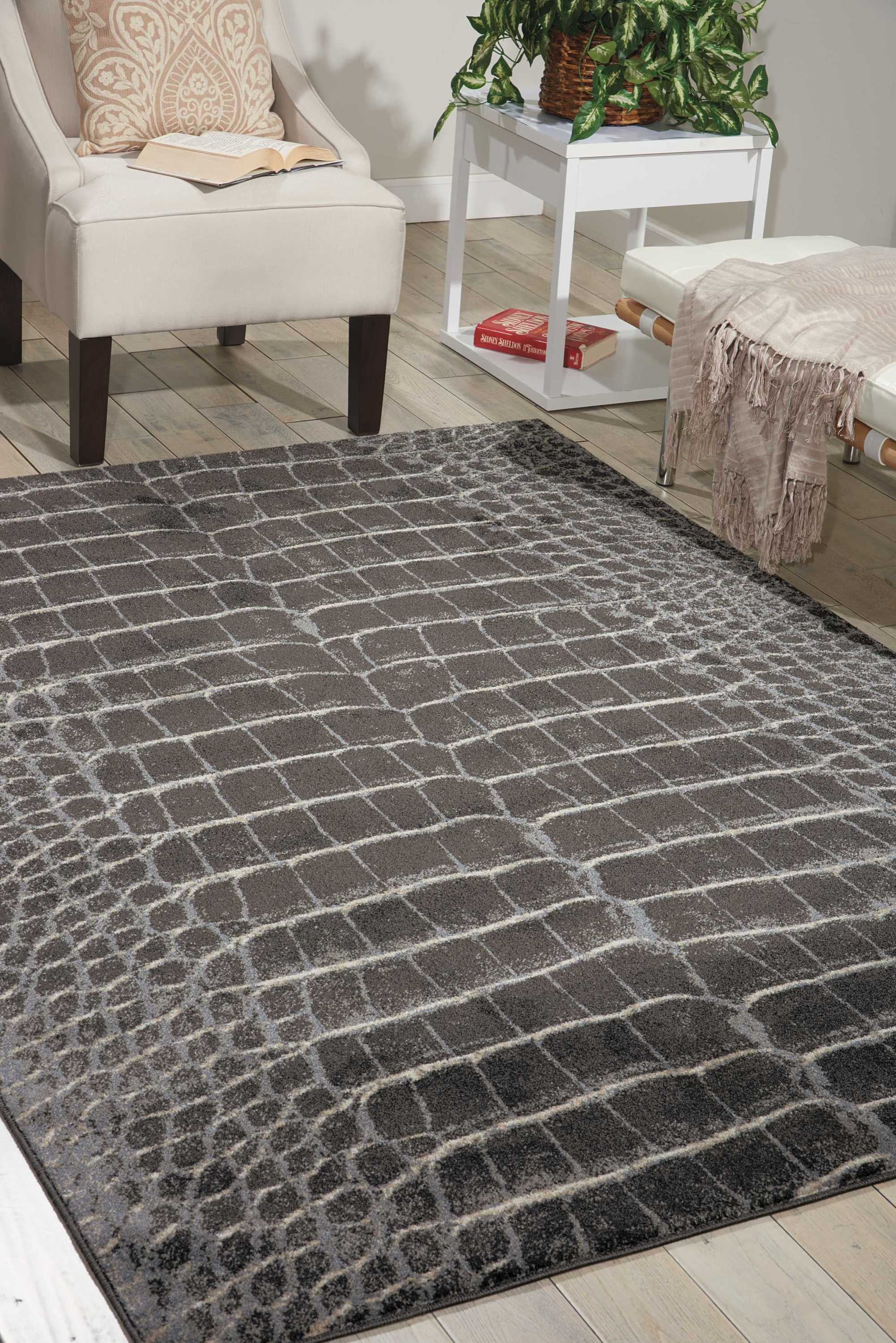 Handmade Rectangular Gray Stain-Resistant Synthetic Rug 5'3" x 7'3"