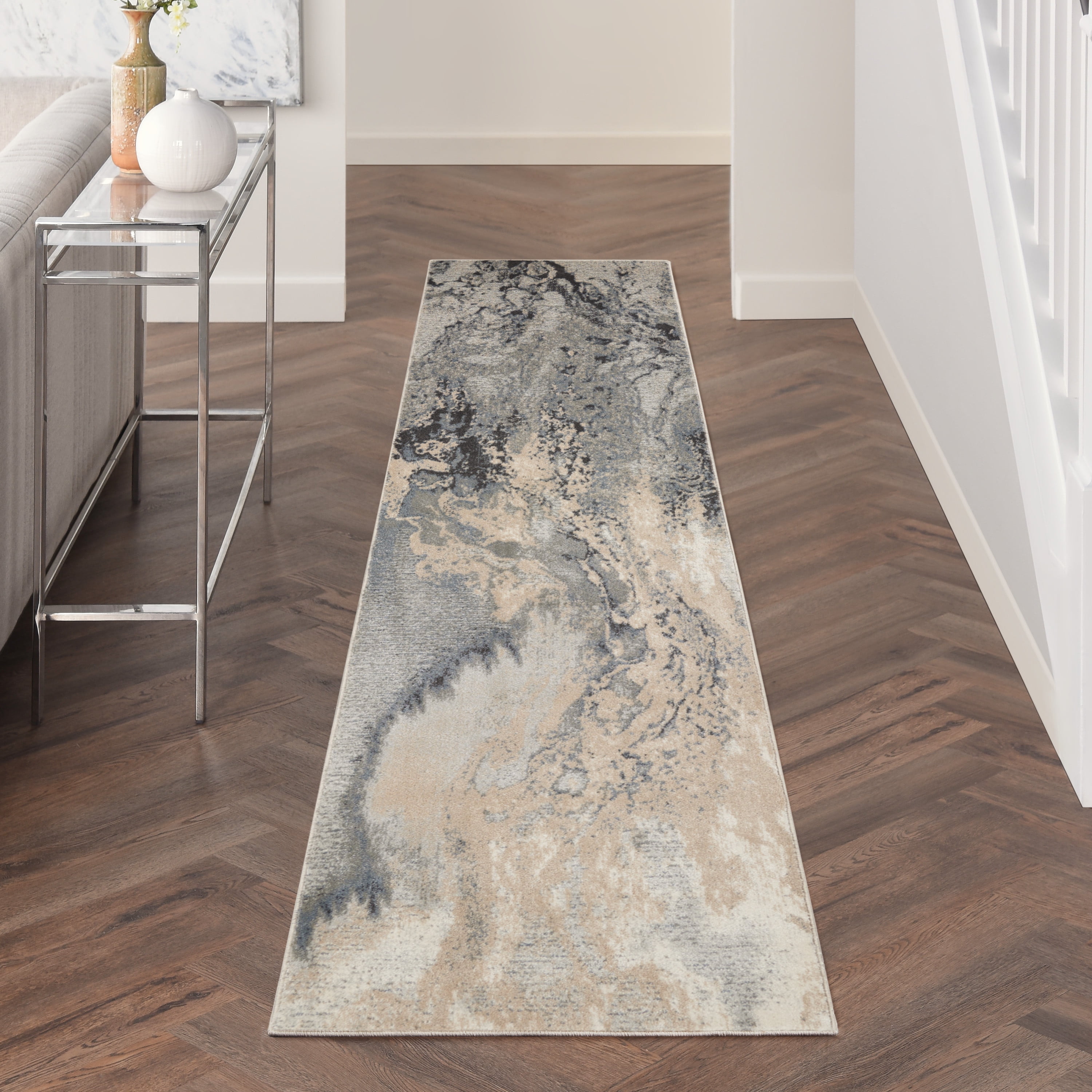 Nourison Maxell Contemporary Abstract Grey 2'2" x 12' Area Rug, Plush