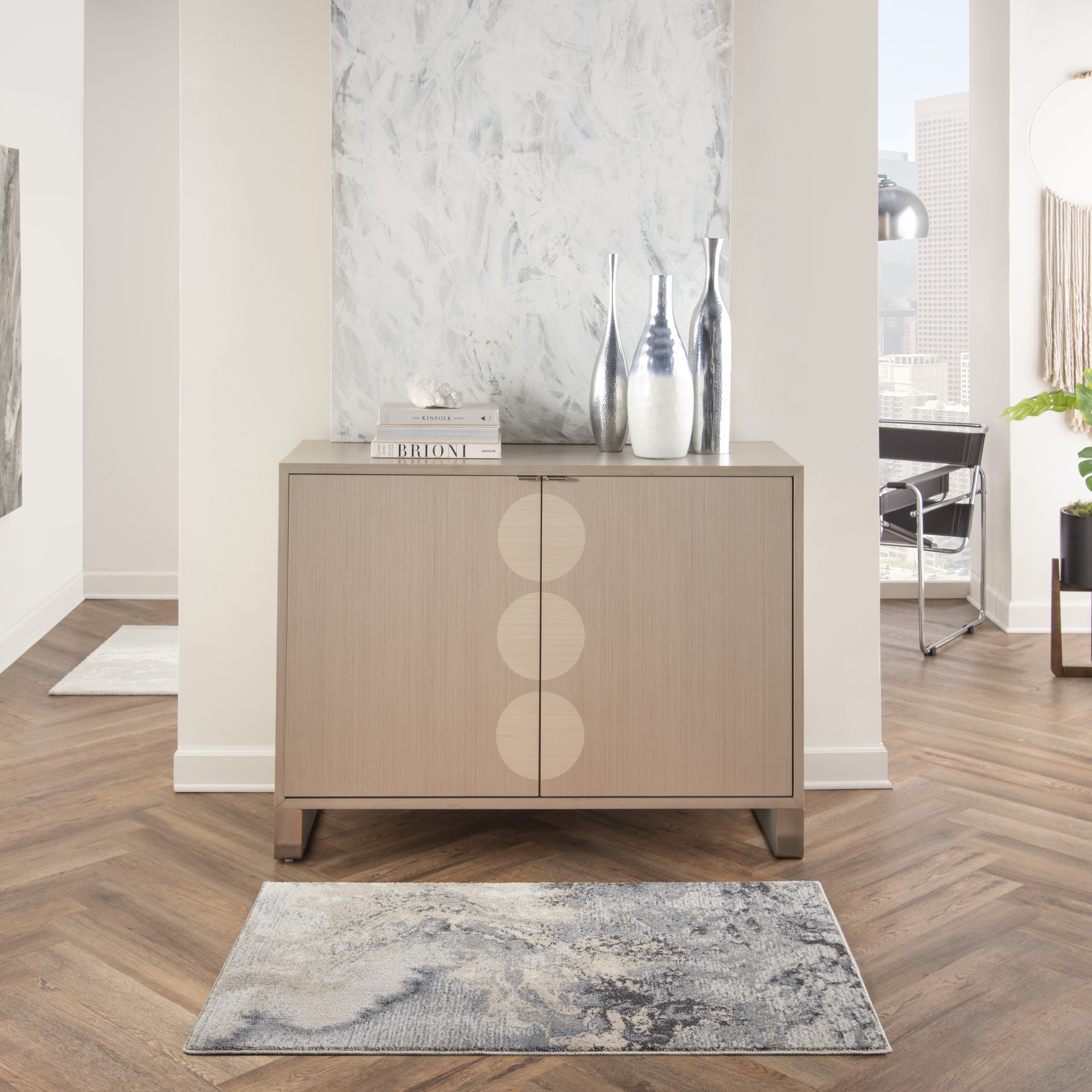 Gray and Beige Abstract Synthetic Rectangular Area Rug 3' x 5'
