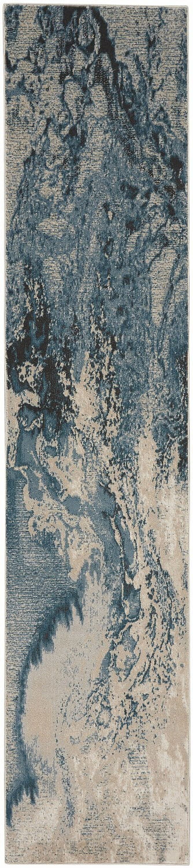 Nourison Maxell Contemporary Abstract Ivory/Teal 2'2" x 7'6" Area Rug