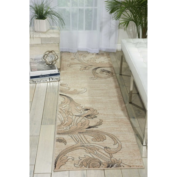 Nourison Maxell Damask Mocha 2'2" x 7'6" Area Rug, (2x8)