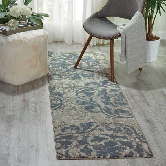 Nourison Maxell Floral Ivory/Blue 2'2" x 7'6" Area Rug, (2x8)