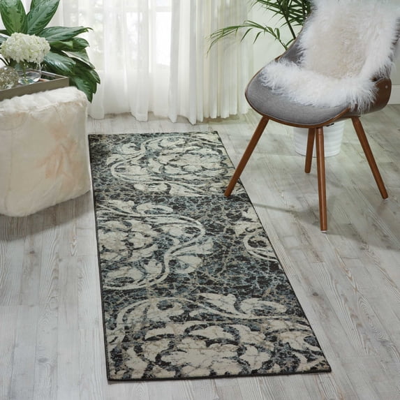 Nourison Maxell Floral Ivory/Charcoal 2'2" x 7'6" Area Rug, (2x8)