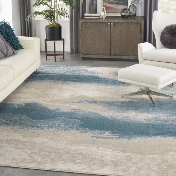 Nourison Maxell Modern Ivory/Teal 7'10" x 10'6" Area Rug, (8' x 11')