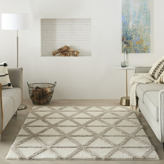 Nourison Melfi Shag Beige 5'3" x 7'3" Area Rug, (5x7)