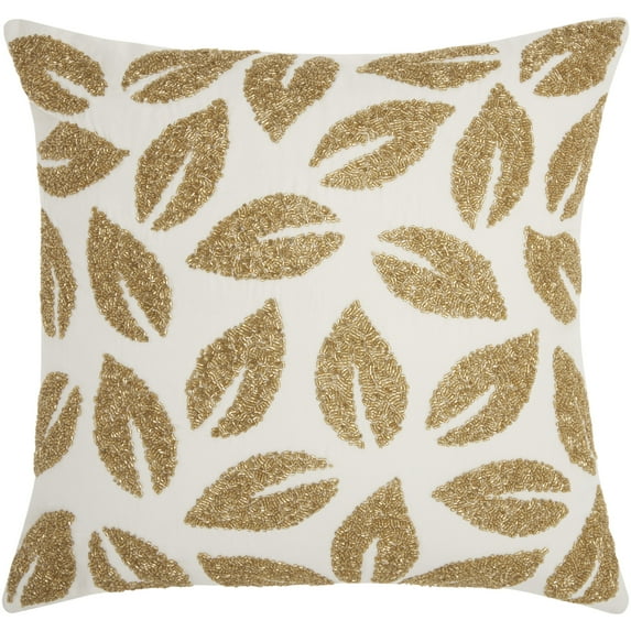 Nourison Mina Victory Beaded Leaves Gold Throw Pillow by (20-Inch X 20-Inch)