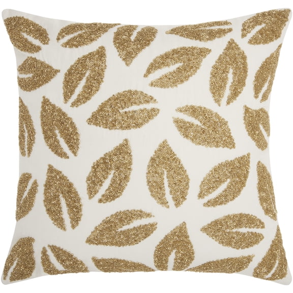 Nourison Mina Victory Beaded Leaves Gold Throw Pillow by (20-Inch X 20-Inch)