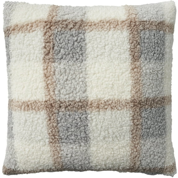 Nourison Mina Victory Faux Fur Plaid Throw Pillow Blue - 20" x 20"